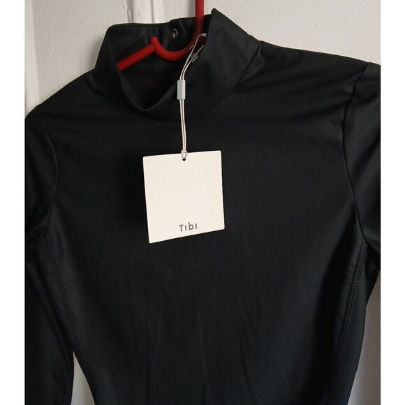 Tibi new york womens small vegan leather black hi neck bodysuit - Picture 3 of 8